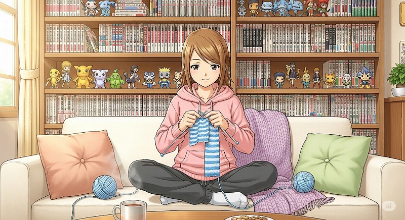 趣味の編み物やアニメ好きという意外な一面