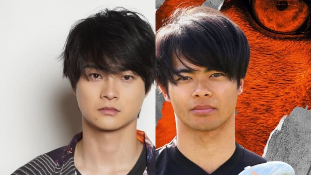 実の兄弟である俳優・結木滉星（左）とサッカー日本代表・三笘薫（右）の画像。異なるフィールドで活躍する二人の、ストイックな表情を捉えたポートレート。三笘薫の背景には強烈な虎の目のデザイン。